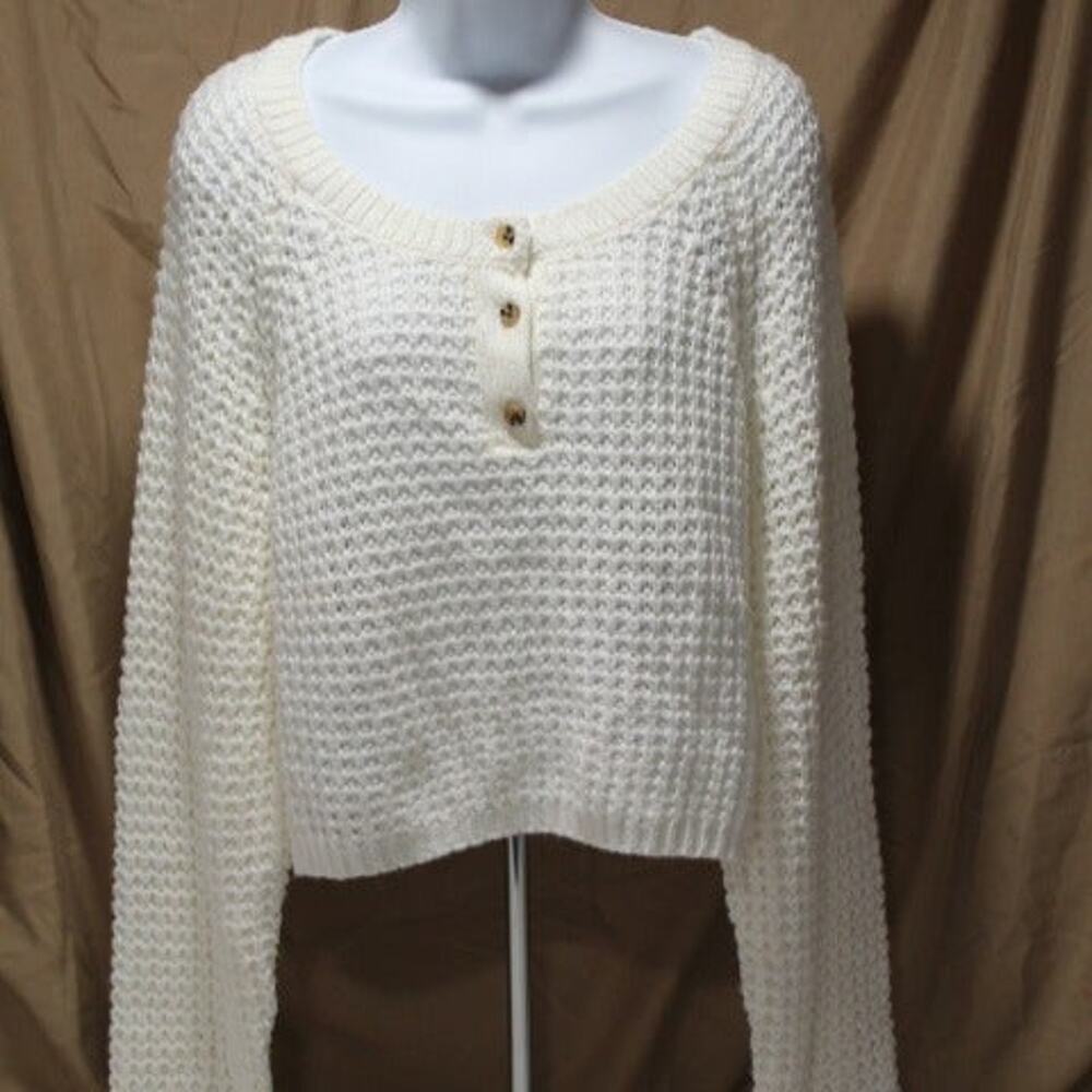 Aeropostale Women's XXL White Loose Knit Cropped Sweater Long Sleeve - NWT
